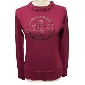 TORY BURCH WOOL/CASHMERE BLEND CRYSTAL LOG SWEATER